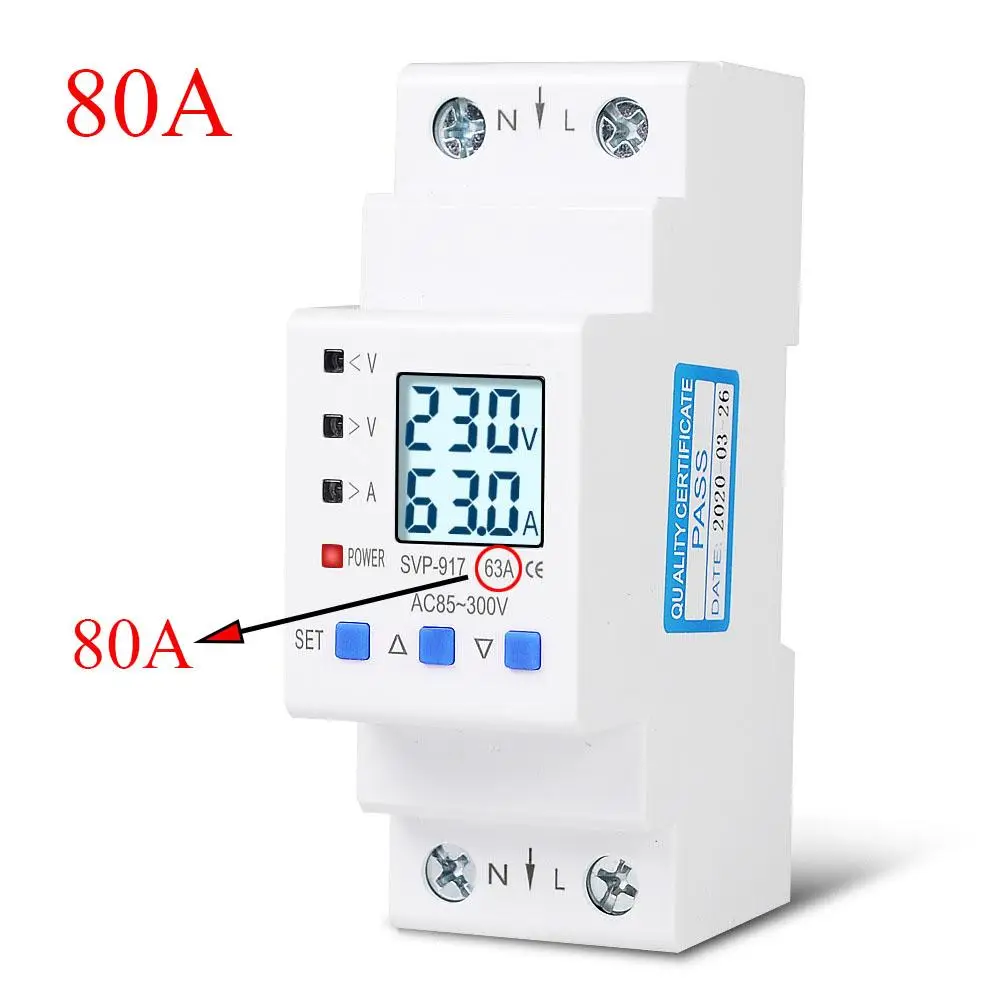 AC85-300V 63A/80A Adjustable Self-recovery Over and Under Voltage Current Limiting Protector Overload Switch Power Display 2