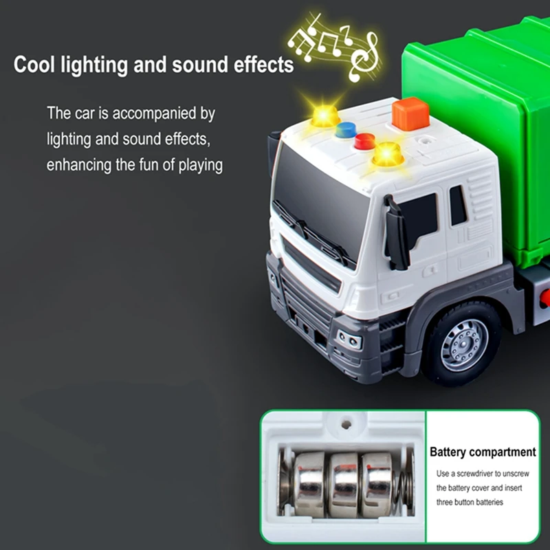 Children Alloy Car 1:32 Model Diecast City Cleaning Garbage Truck Sound Light Pull Back Toys Trash Car Kids Toy Christmas Gifts