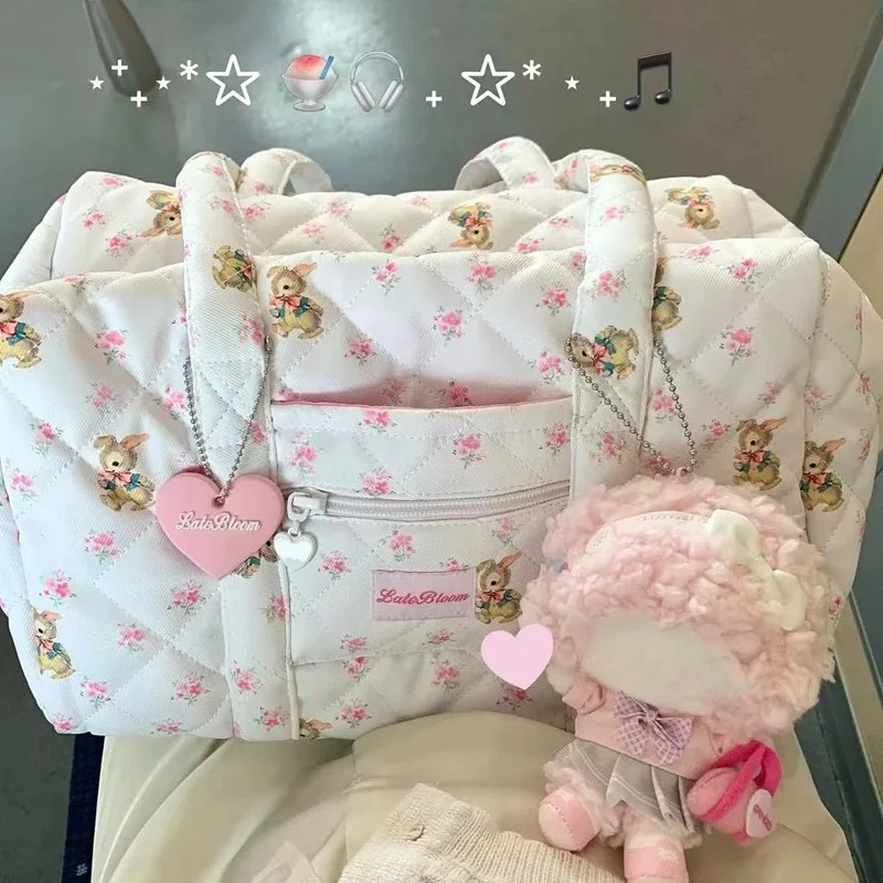 

Y2K Korean Fashion Kawaii Handbags Women Harajuku White Floral Tote Bags Casual Y2k Aesthetic Bags Korean Outfits Streetwear