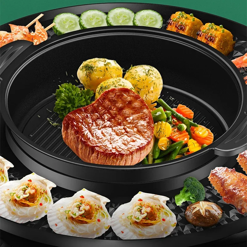 3 in 1 Electric Hot Pot BBQ Grill 2300W Multifunction Portable Home Non-Stick Split Pot Smokeless Skillet Barbecue Pan