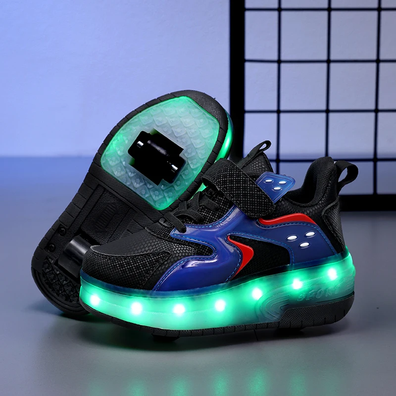 

Children's LED Light Sports Skate Shoes USB Rechargeable Girls and Boys Outdoor Roller Skating Training Shoes Kids Sneakers