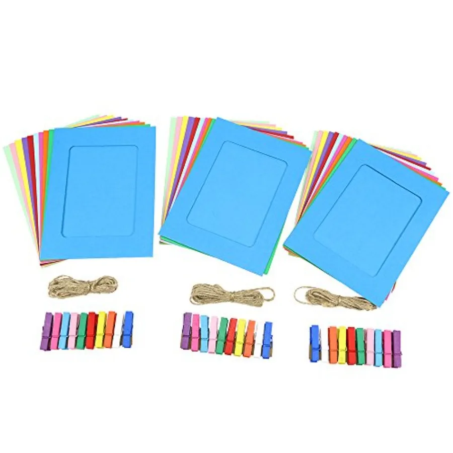 DIY Paper Photo Frame Multi- Colors Wall Deco Hanging Picture Frames with Clips and Ropes Fits 5"x 7" Pictures 30pcs for Home,