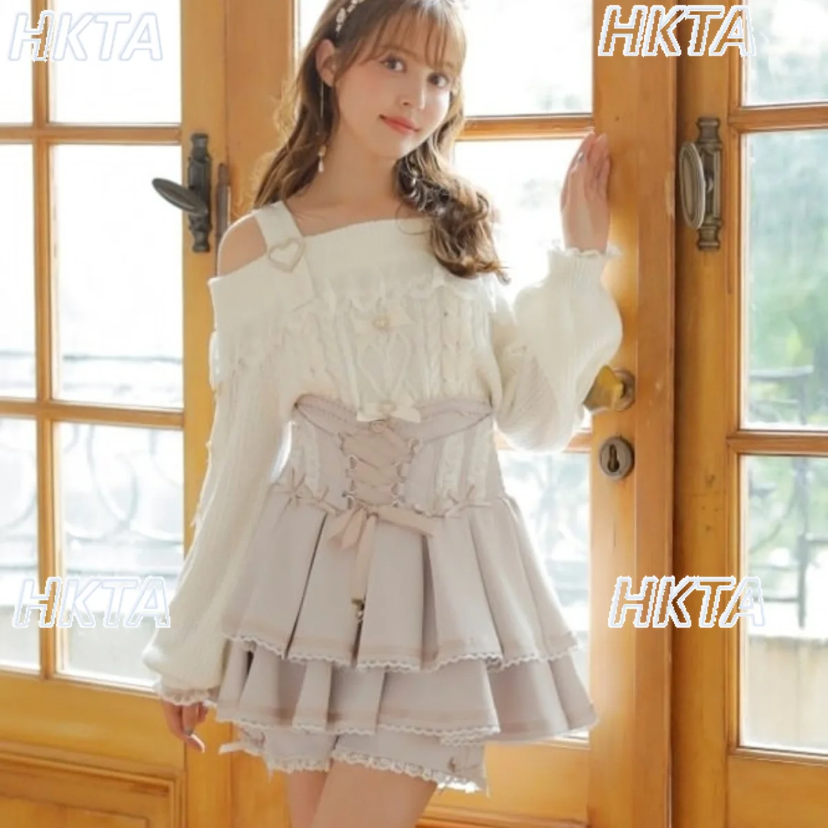 

Вязаный свитер в японском стиле со стразами и бантом на подтяжках, женский зимне-осенний милый свободный свитер в стиле Лолиты с длинными рукавами в стиле каваи