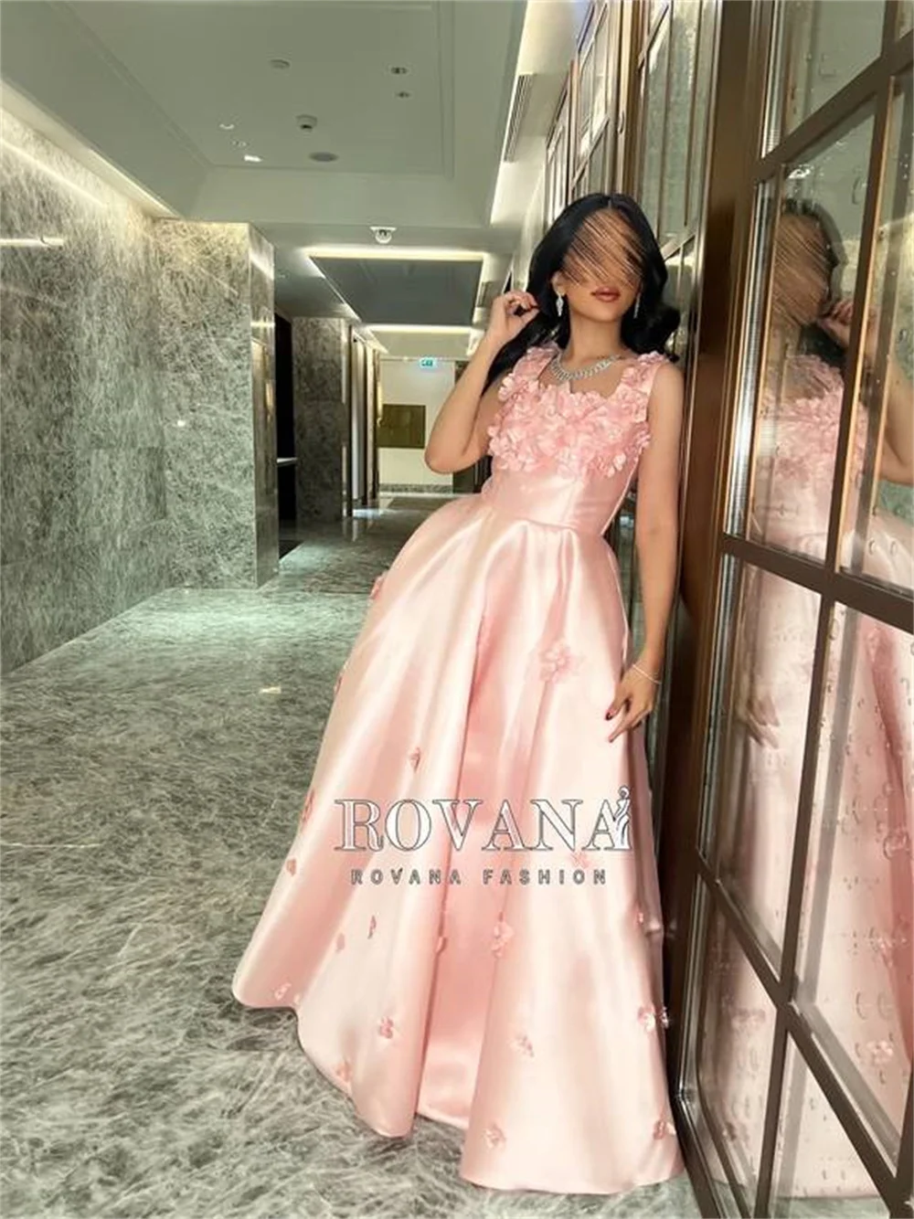 Cathy Pink Satin Wedding Dresses 3D Flowers Appliques vestidos de noche Elegant Sleeveless Floor-length Formal Evening 2024