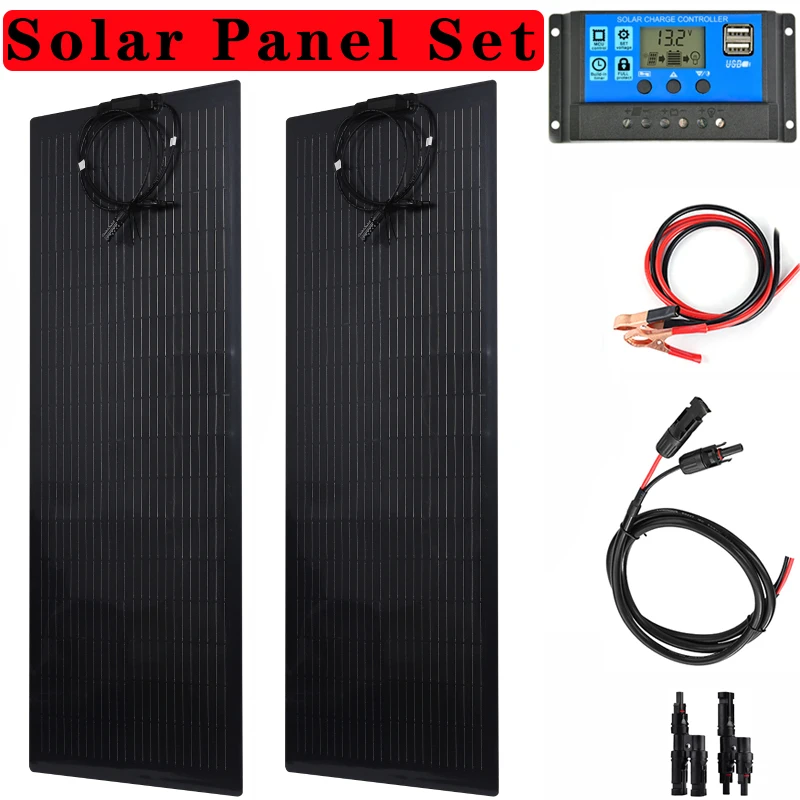 

# 200W 100W Solar Panel+10A/20A/30A/40A/50A/60A/100A Charge Controller 18V Battery Charger PET Energy Charging Power Bank Plate