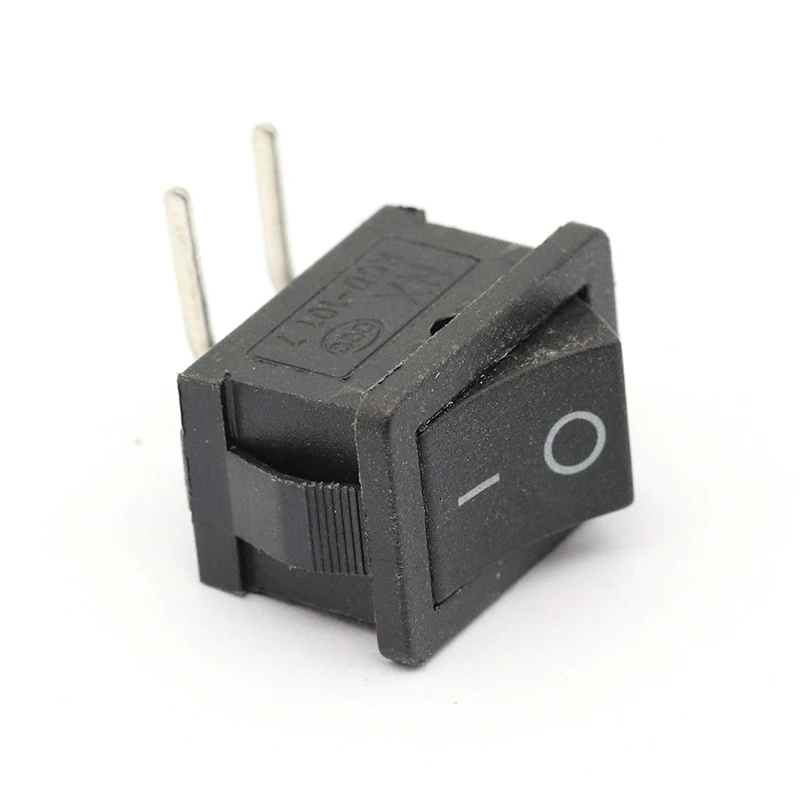 100Pcs Black Push Button Switch 6A/250V 10A/125V KCD1 2Pin Left Curved Needle Snap-in On/Off Rocker Switch 21MM*15MM BLACK