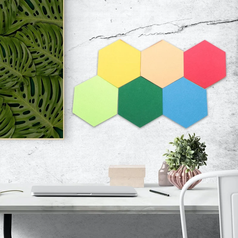 12 Pack Hexagon Felt Pin Board Self Adhesive Bulletin Memo Photo Cork Boards With 12 Pushpins 5.5 X 5 X 0.2 Inches