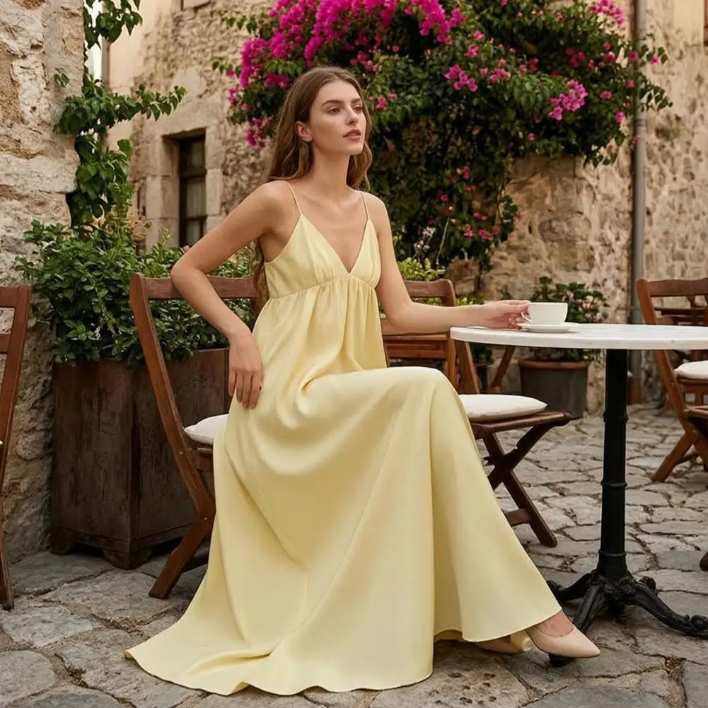 

Stylish Loose Fit Dress for Women Sleeveless V-Neck Long Dress A-line Party Evening Gown Summer Beach Vacation Flowy Sundress
