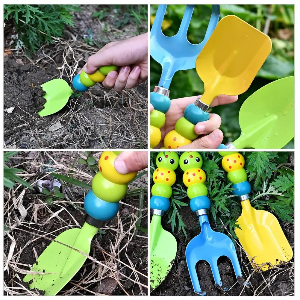 Herramientas de jardín para niños, Kit de jardinería portátil para playa, pala para arena, juguete seguro con mango de ABS, respetuoso con el medio ambiente, 3 uds.
