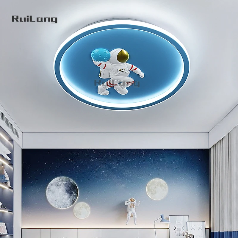 

Children Room Ceiling Light Astronaut Space Moon Chandelier Kids Boy Bedroom Decor Cute Blue Cartoon Plafonnier Led Ceiling Lamp