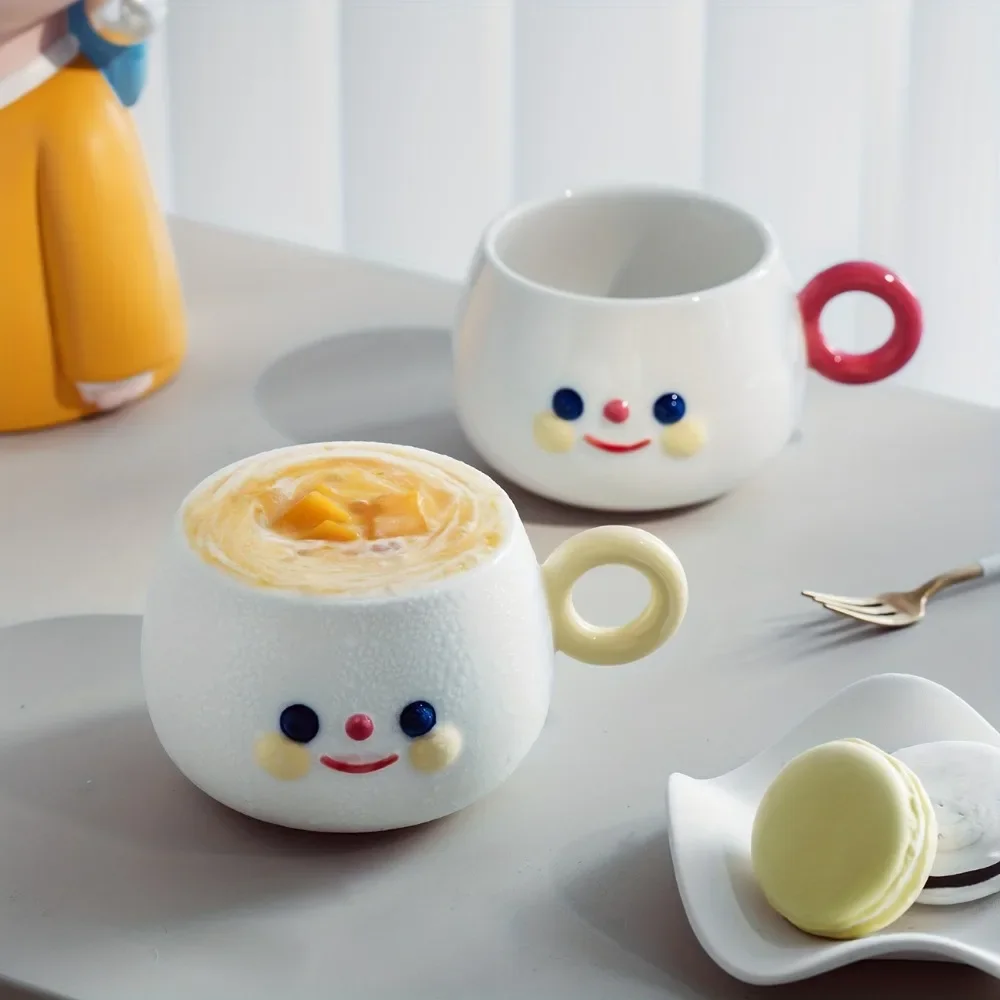 Ceramic Coffee Cup Creative Cute Hand Painted Smile Ceramic Mug Breakfast Milk Teacup Kitchen Home Office Tableware Drinkware