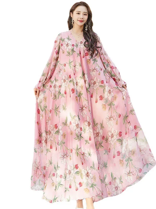 2025 صيف طويل Sve الحرير Dr Vaion Sle فضفاض الخصر الشيفون محبوك عطلة الشاطئ Photoaphy المرأة Faion #5