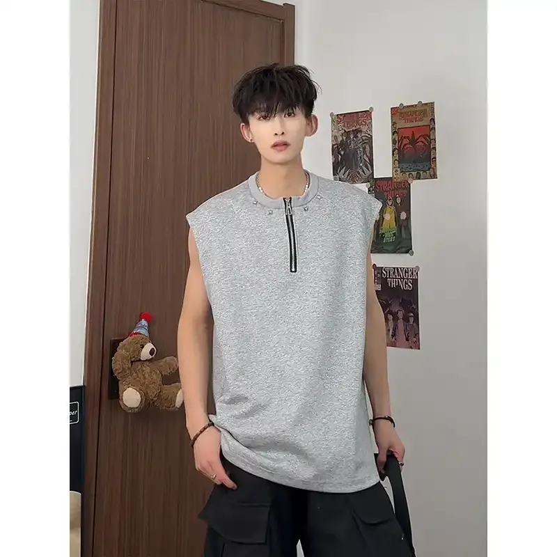 Men Casual Knit Tank Top Solid Color O Neck Summer Wear For Daily Activities