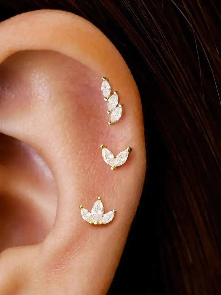 3 pçs de aço inoxidável cor ouro coroa brinco conjunto para mulher 14k banhado a ouro cristal zircão