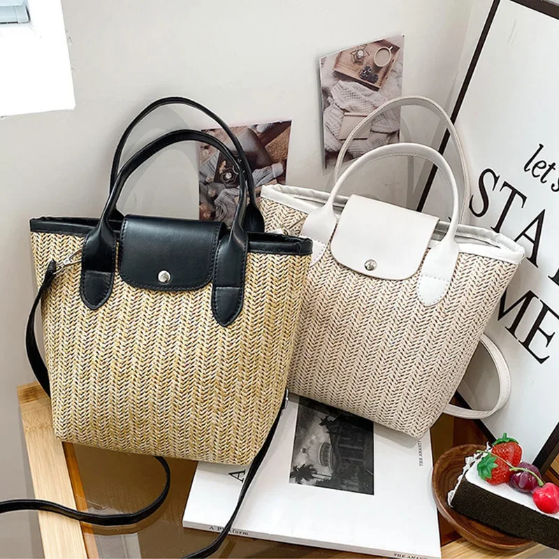 Women Bags 2023 Straw Weave Crossbody Shoulder Handbags Casual Bucket Totes Bags Summer Spring Seaside Travel Beach Bag Purse