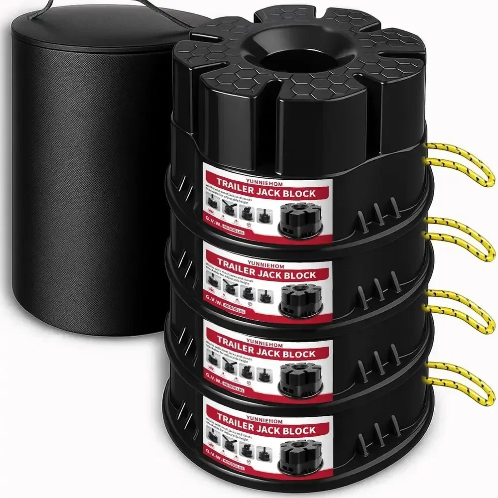 Trailer Jack Block 6’’H with Bag, Heavy Duty RV Stabilizer Blocks & Camper Leveling Blocks for Travel Trailer, Fits Any Tongue J