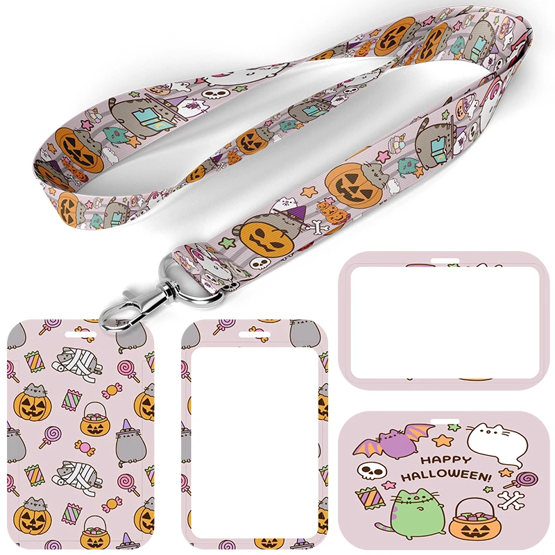 C3694 Cartoon pumpkin Cat Halloween Neck Strap Lanyards Keychain Badge Holder ID Credit Card Pass Hang Rope Lanyard for Keys