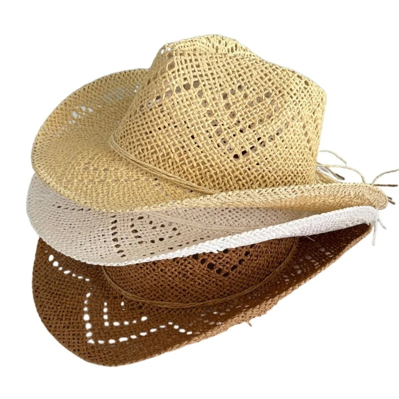 2025 New Unisex Roll Brims Beach Hat with Paper Straw Weave and for Vacation Wear