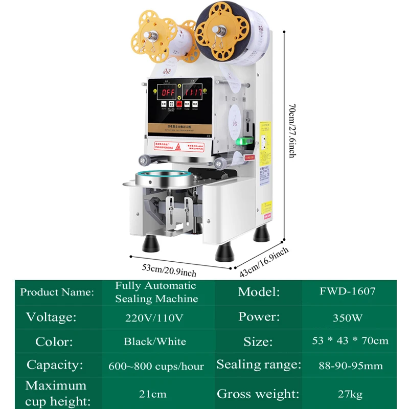 Cup Sealing Machine Milk Coffee Juice Cup Sealer for Plastic PP 90/95 MM Diameter Drinks Cup Bubble Tea Shop