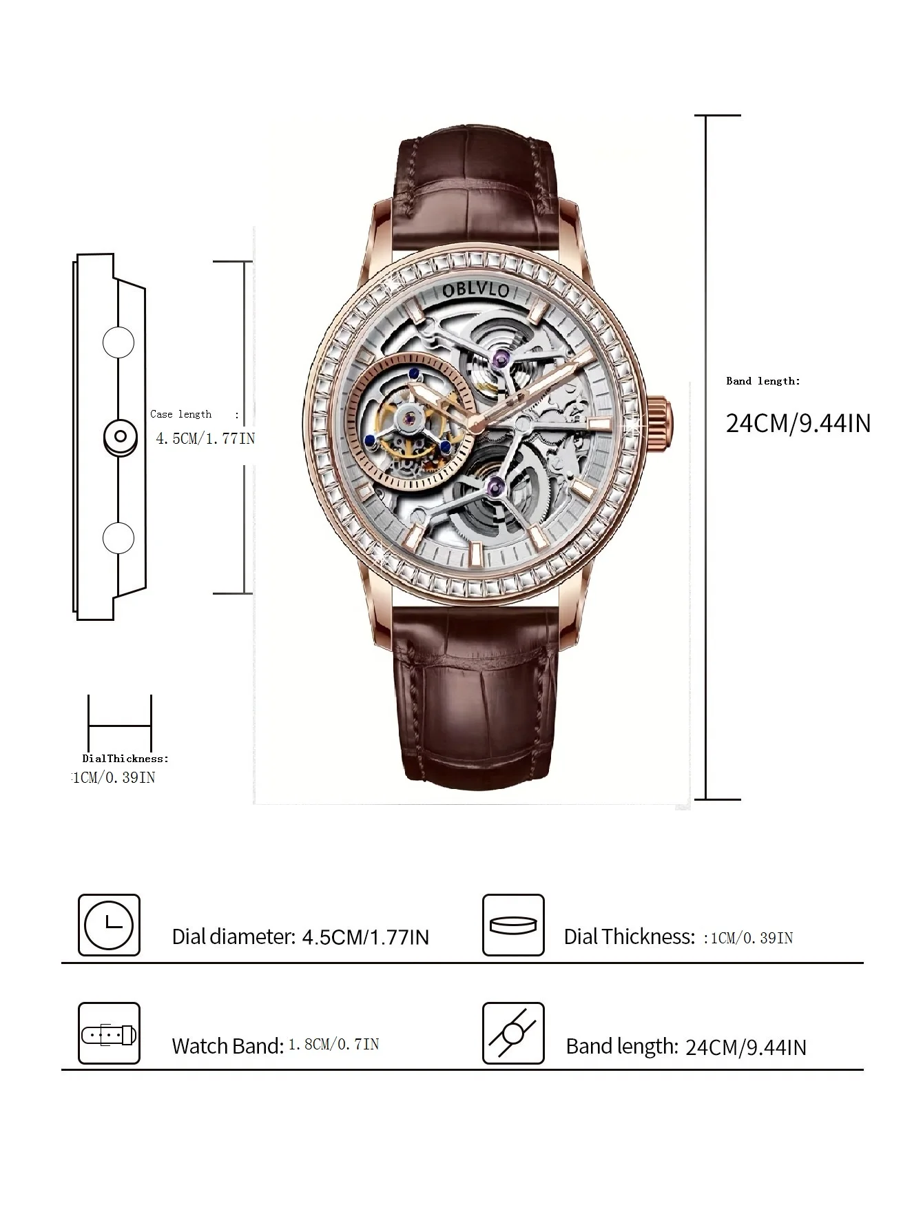 ساعة ميكانيكية للرجال من OBLVLO، ساعة رجالية مضيئة، ساعة ميكانيكية أوتوماتيكية بالكامل للرجال على طراز الأعمال الكلاسيكية.