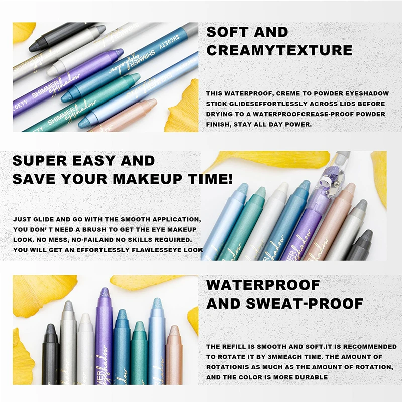 8 color pearl eyeshadow pencil, self-sharpening pencil eyeliner, undercover pencil, does not smudge, waterproof and long-lasting