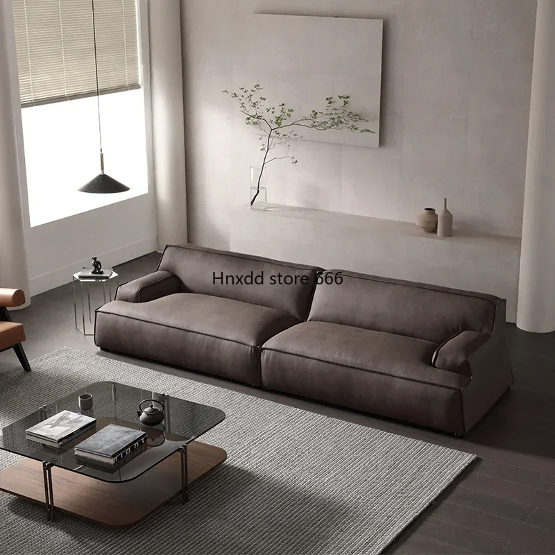 The first layer of cowhide high-end living room designer straight row three-person leather sofa