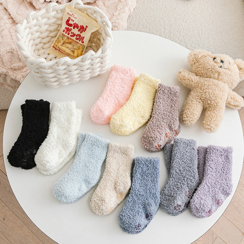 Winter Coral Fleece Children Socks Christmas Thick Warm Anti-slip Newborn Girls Boys Tube Socks Indoor Floor Socks For 0-5 Years