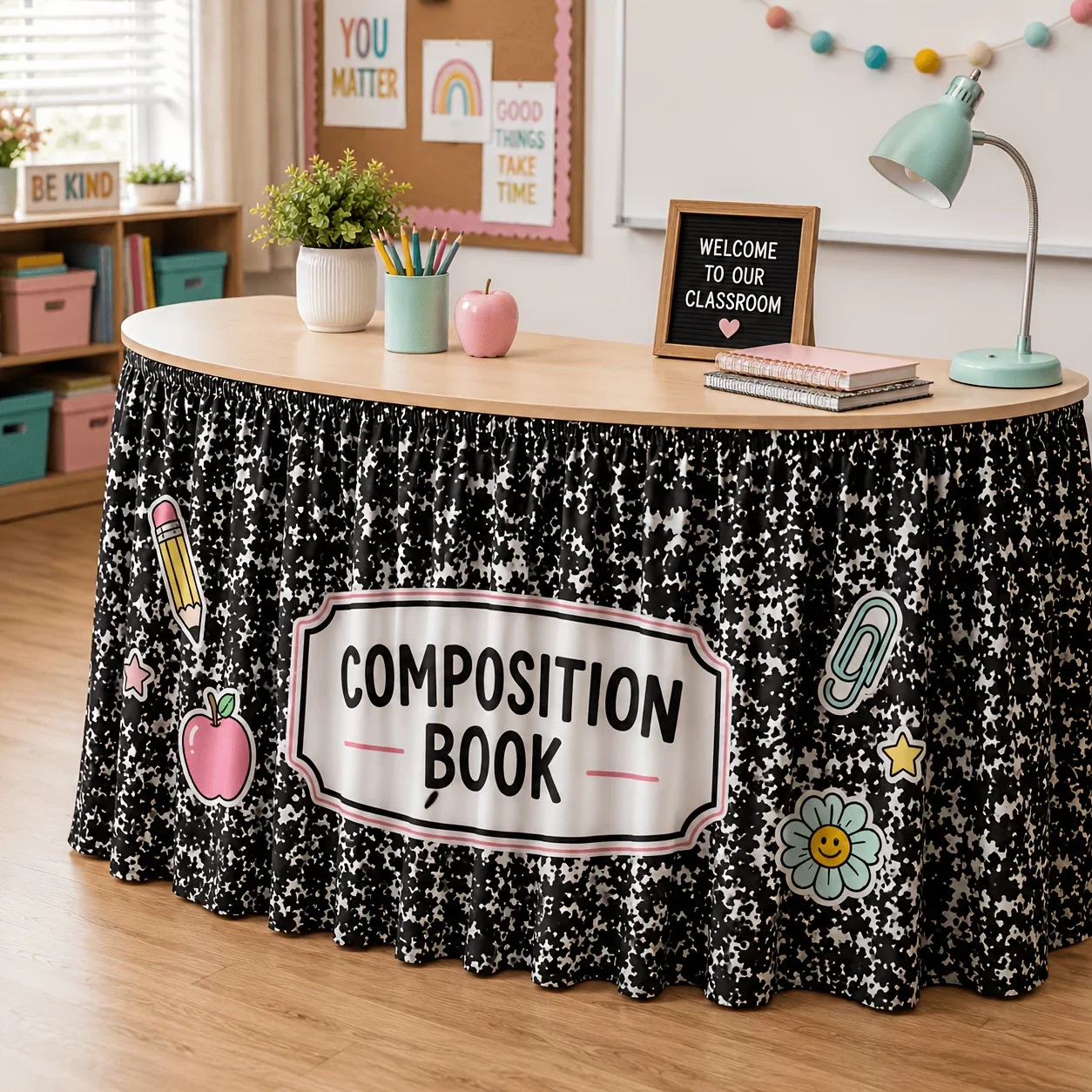 One-piece campus-themed tablecloth, suitable for parties and classroom desk decoration -