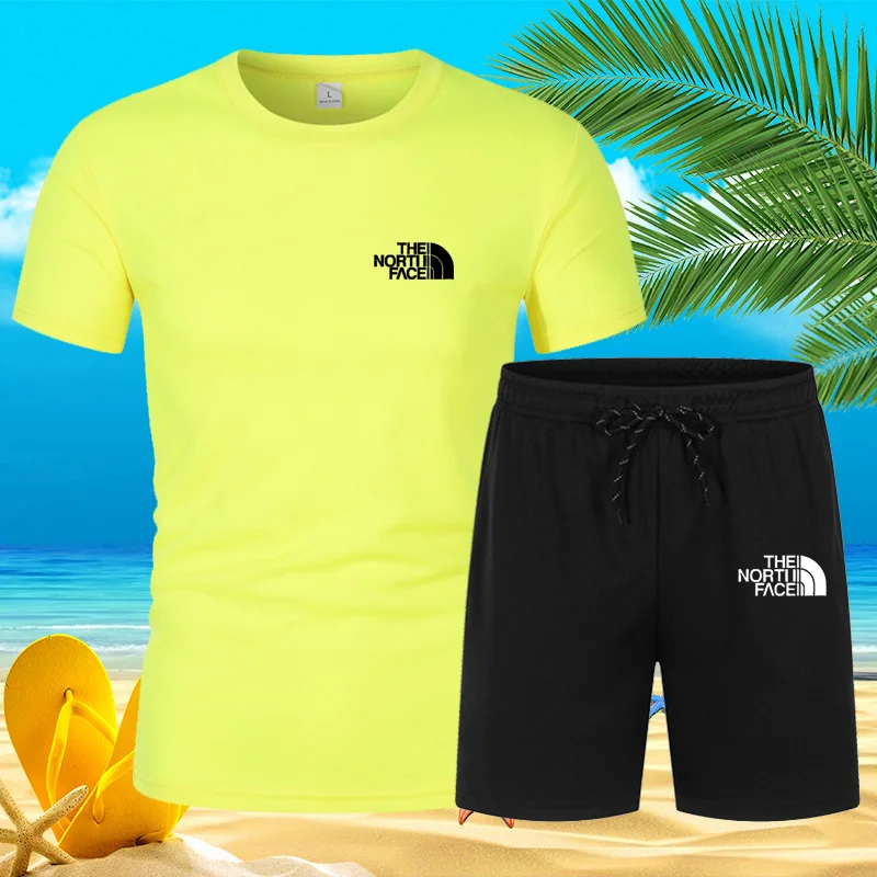 2024 New Summer Men's Set Hot Casual Fashion Sportswear Beach Printed Short-sleeved T-shirt Suit Jogging