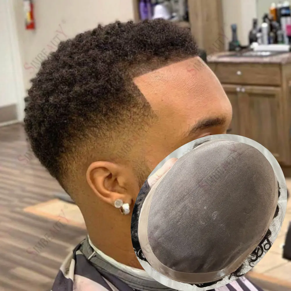 دائم 6 مللي متر الأفرو غريب مجعد أحادية الدانتيل هيربيسي الرجال براون شعر بشري أشقر الشعر المستعار غير قابل للاكتشاف شعري الشعرية الاصطناعية