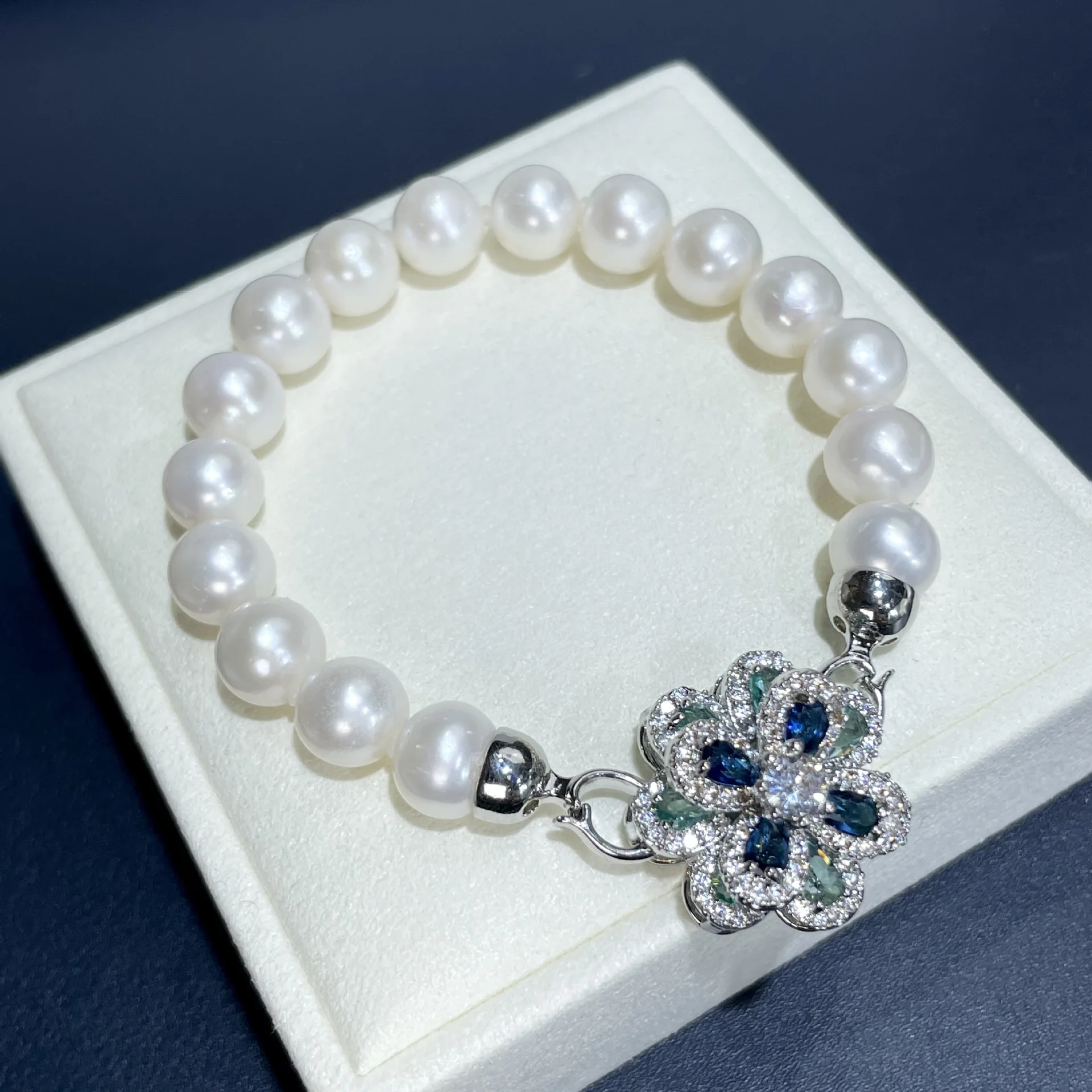 

Двухслойный браслет Lucky Flower AAAA9-10 мм, ожерелье из натурального японского круглого жемчуга 925s-7,5-8 дюймов