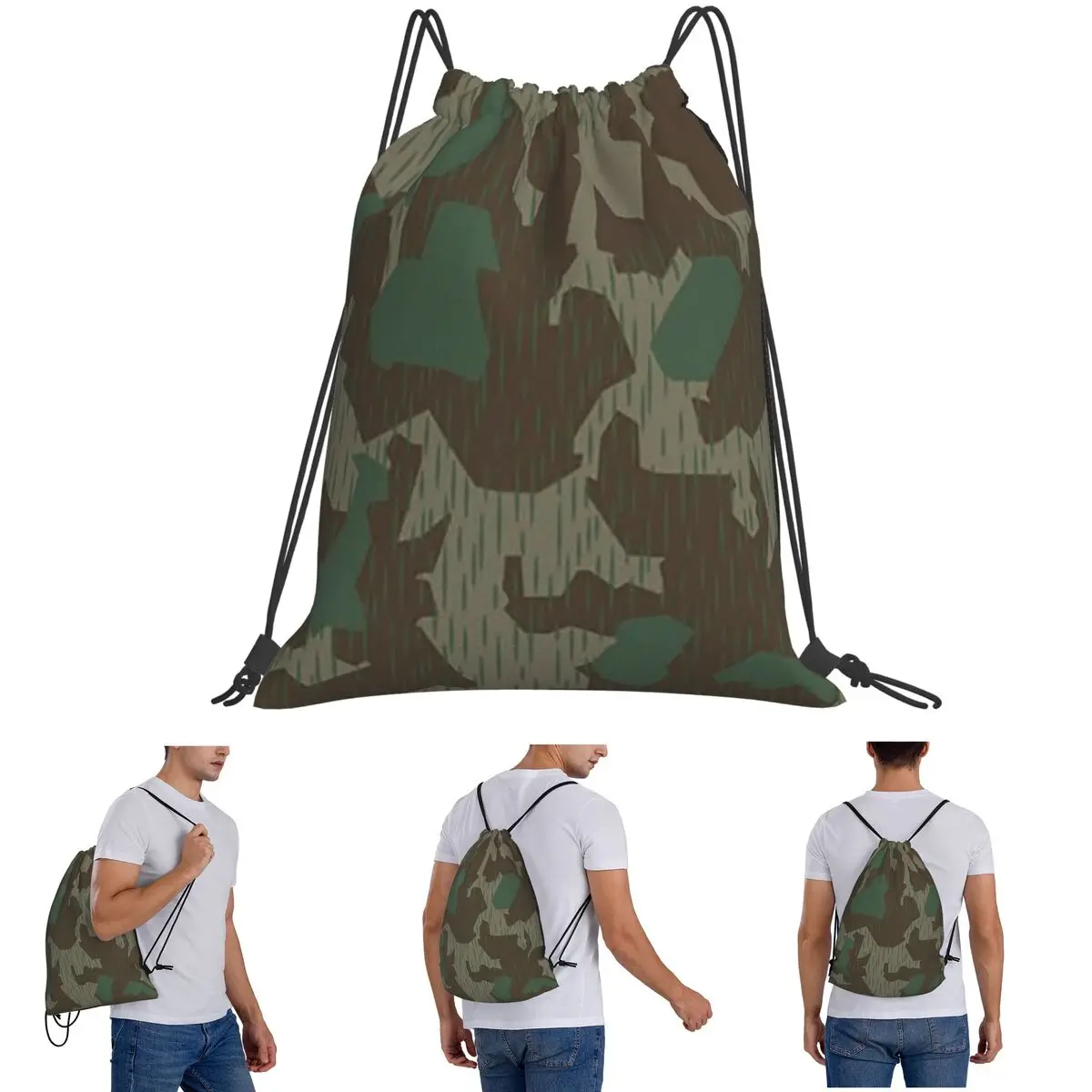 WW2 Germany Military Splinter Camo Splittertarn Camouflage Backpacks Drawstring Bundle Pocket Sports Bag Book Bags for Travel