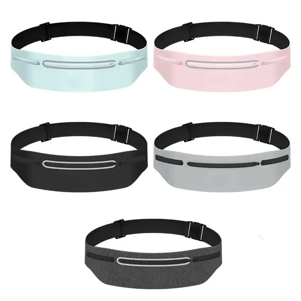 Waterproof Sports Fanny Pack Reflective Strip Solid Color Running Waist Belt Bag Multi-pocket Adjustable Mobile Phone Holder