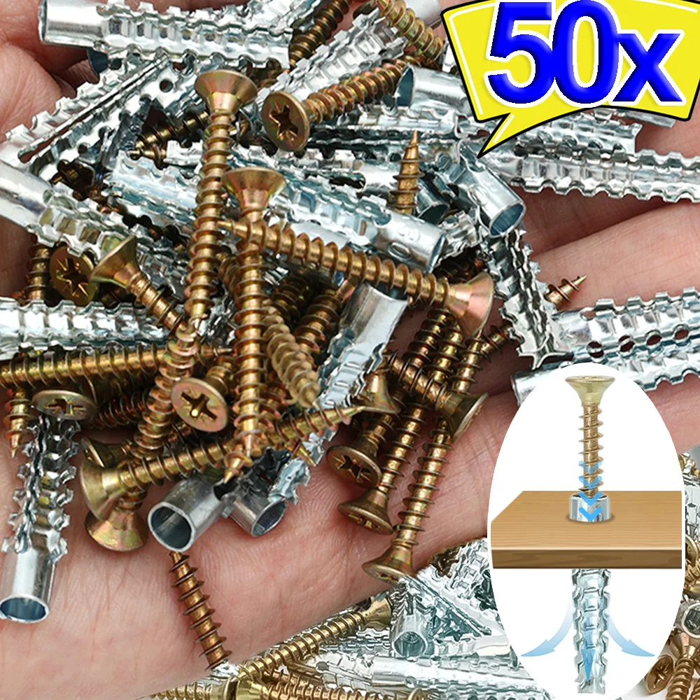 50/10sets Serrated Gecko Expansion Bolt Screw Self-Drilling Screws Metal Lightweight Brick Expansion Wall Bolts Home Hardware