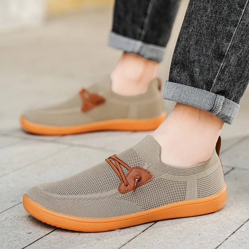 

Big Size 38-50 Casual Shoes Men Brown Breathable Knit Shoes Man Summer Flat Slip-on Shoes Men Anti-slip Comfy Male Driving Shoes