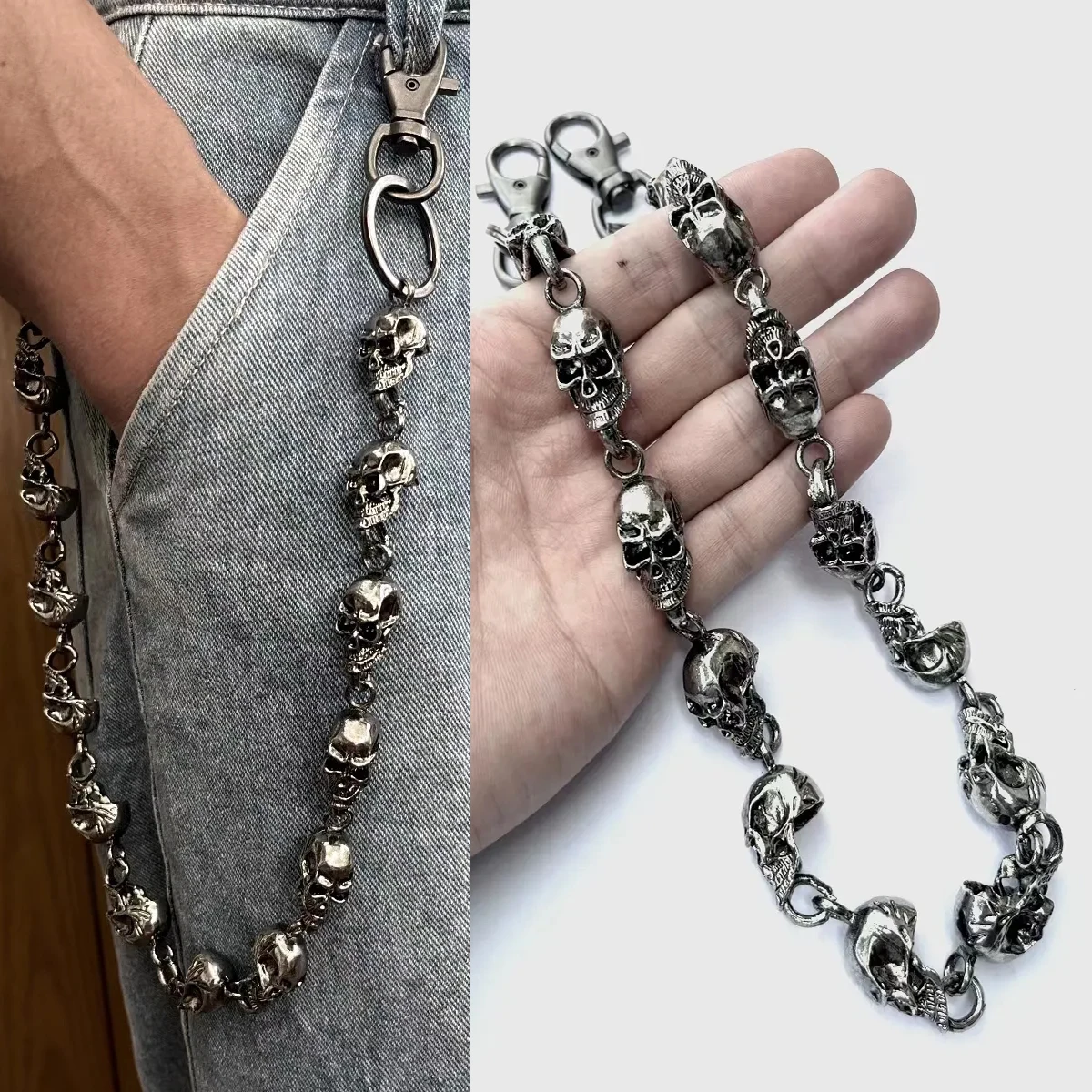 Slim Heavy Waist Chain Men Skull Keychain Wallet Chain Gothic Biker Fashion Accessories