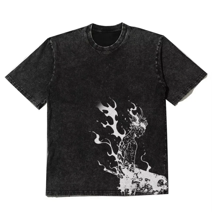 

Men's retro washed anime graphic T-shirt Harajuku streetwear hip-hop cotton loose short sleeves