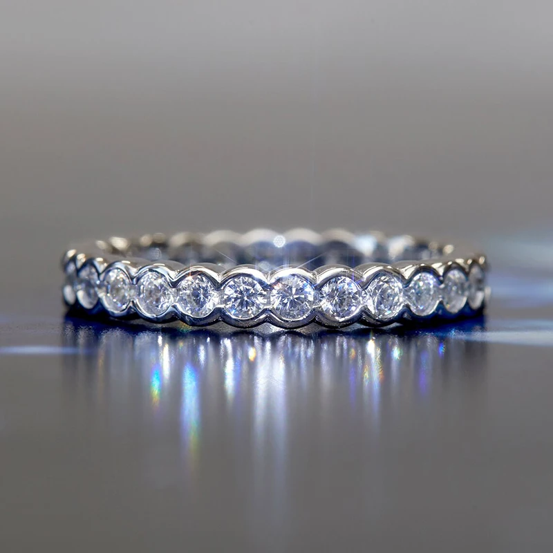 Huitan Women Eternity Promise Rings with Round Cubic Zirconia Luxury Low-key Wedding Band Accessories Timeless Classic Jewelry