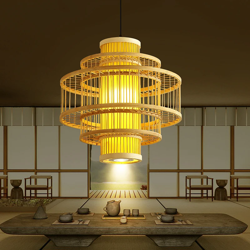 

Chandelier Zen bamboo art bamboo woven lantern Chinese tea room tea table catering store commercial retro lamp