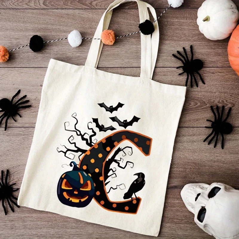 Halloween Fashion Initial Tote Bag Large Capacity Handbag for Women Trendy And Easy Style Durable Bags Outdoor Top-Handle  Bag