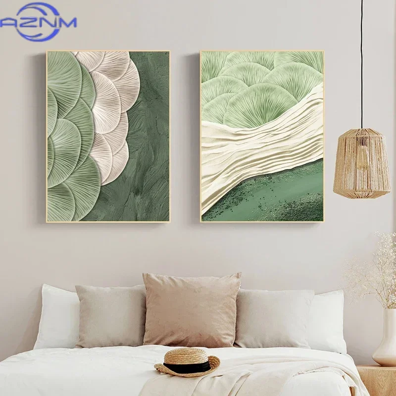 Green Ginkgo Leaf Poster Leaf Embroidery Texture Canvas Painting Nordic Room Wall Art Picture for Home Decoration Painting