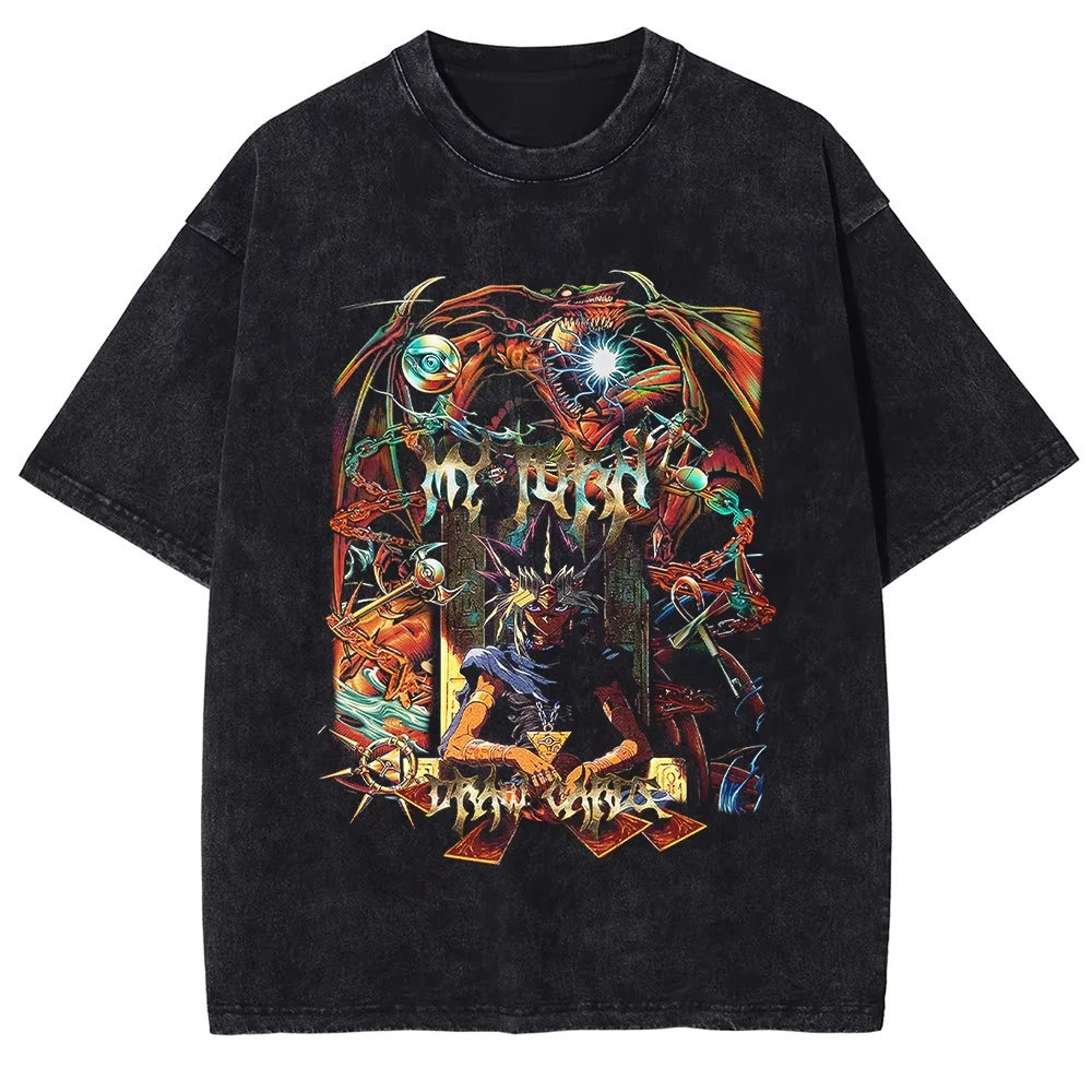 

Summer Men Washed Vintage Tshirts Hip Hop Anime Graphic Print T Shirts Streetwear Harajuku Casual Cotton Top Tee
