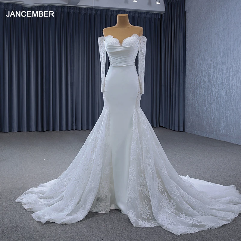 

Jancember Exquisite Princess Wedding Dresses For Women 2024 Bride Mermaid Scoop Cap sleeve Lace Up Vestidos De Novia RSM222242