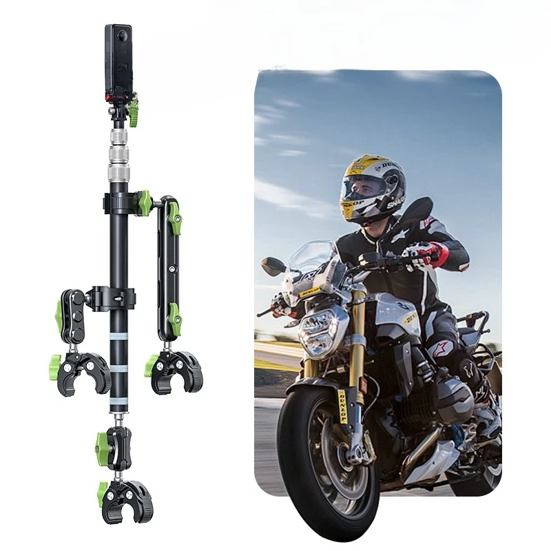 Motorcycle/Bike Sport Camera Mount Kit, Telescopic Rod with 3 Crab Clips