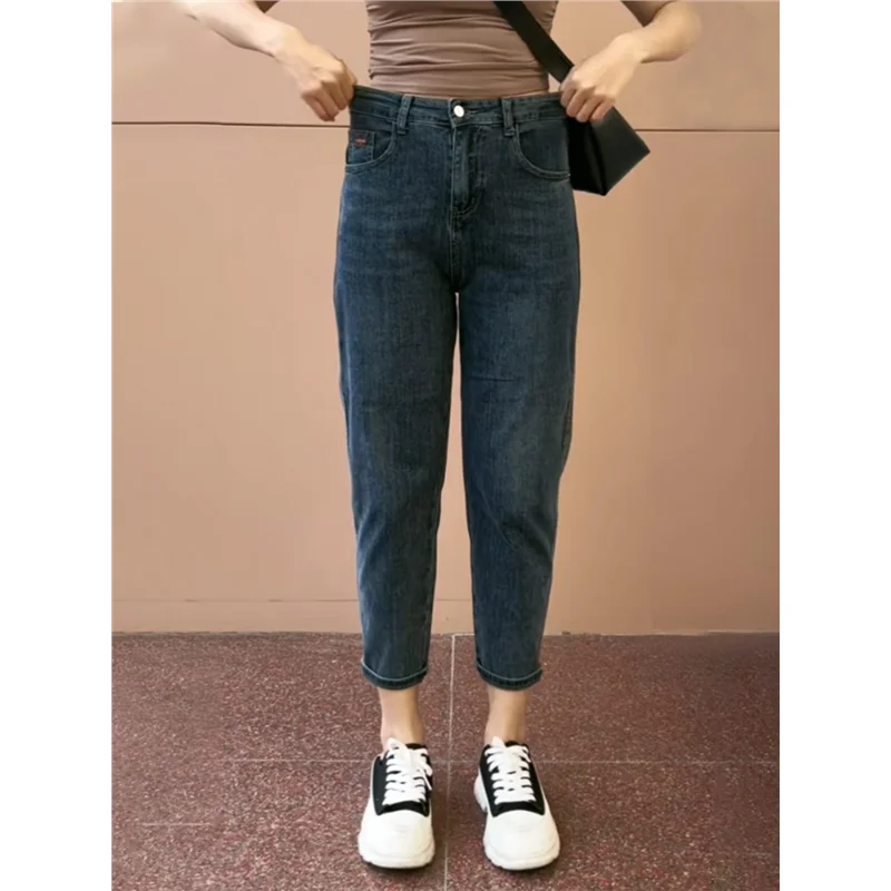 Pantalones vaqueros elásticos sueltos para mujer, pantalones de cintura alta para papá, pantalones Harem Sle con cubierta a la cadera, pantalones casuales de talla grande, colección de verano