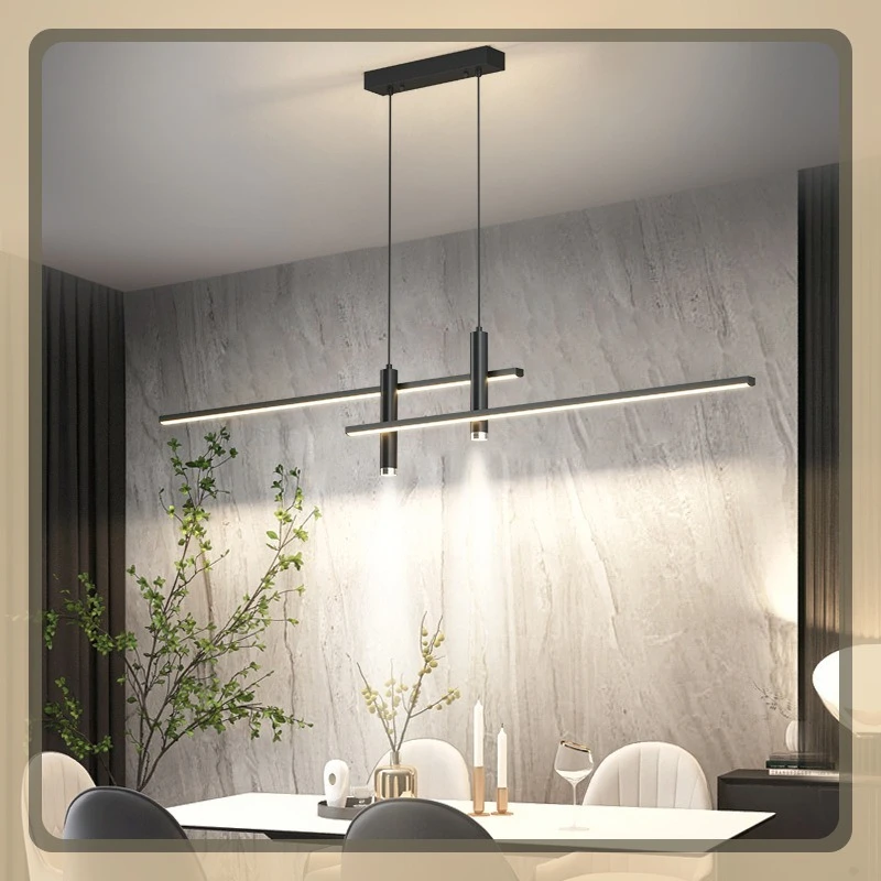 

New Restaurant Chandelier Modern Simple Dining Room Table Bar Lights Long Strip Spotlight Creative Designer Pendant Lamps
