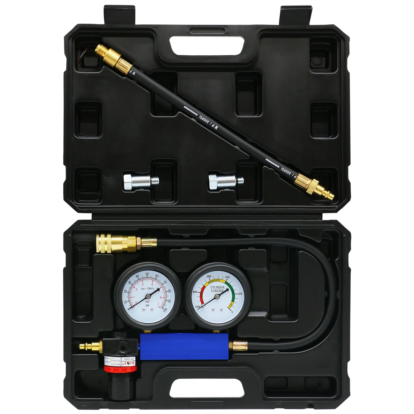 TU-21 Cylinder Leakage Leakdown Detector Set with Double Gauges Leak Petrol Engine Compression Tester Kit