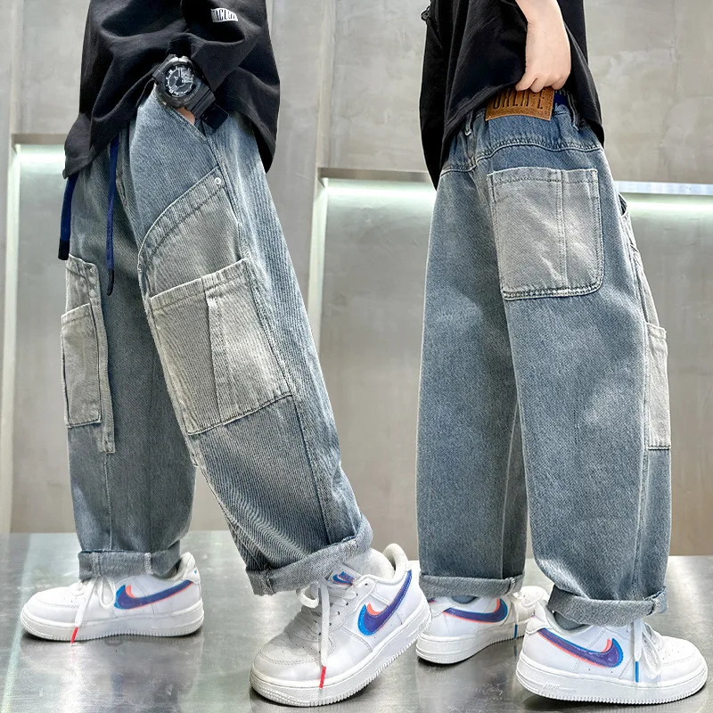 Korean Style Boy Running Pants for Children's New Casual Trousers with Pockets Kids Fashion Spring Autumn Clothing For Age 5-14Y