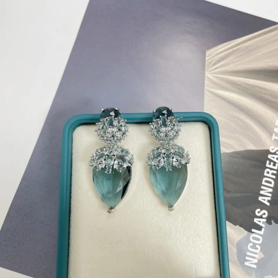 أقراط نسائية بيضاء كريستال الزركون موضة S925 قطرة الماء 2025 #5