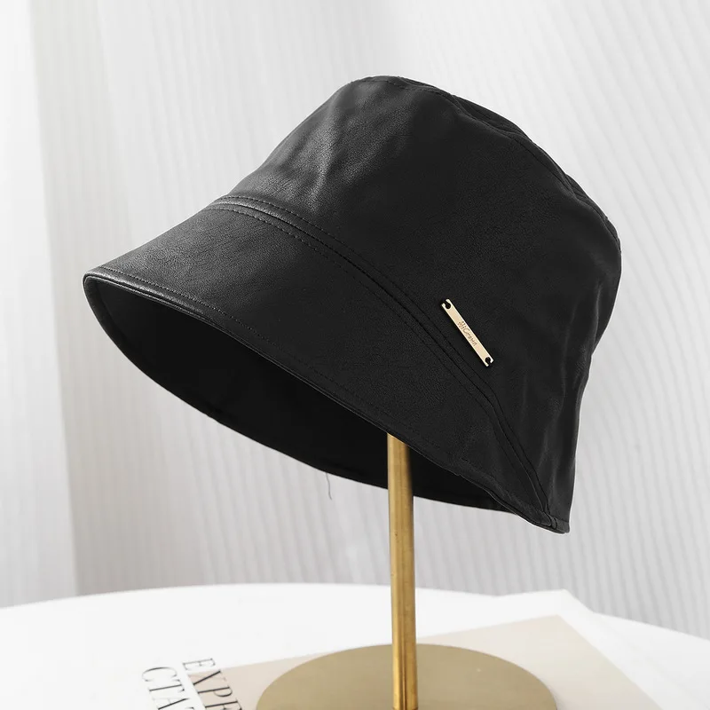 Elegante Kunstleder-Bucket-Hüte für Damen Vielseitige Gesichtsbedeckende Fischerhüte für den Alltag